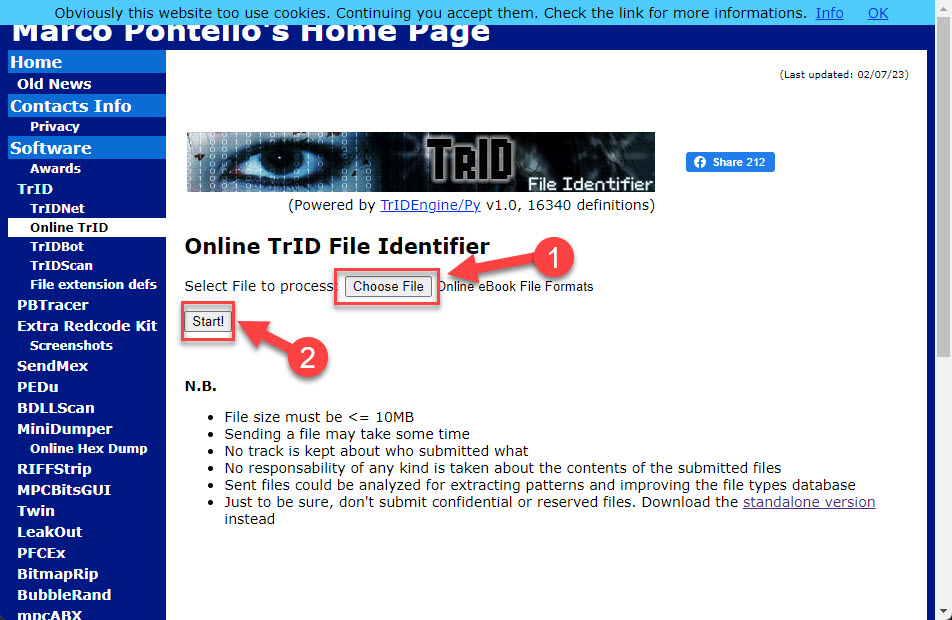 Start scanning the unknown file type using TrID Online