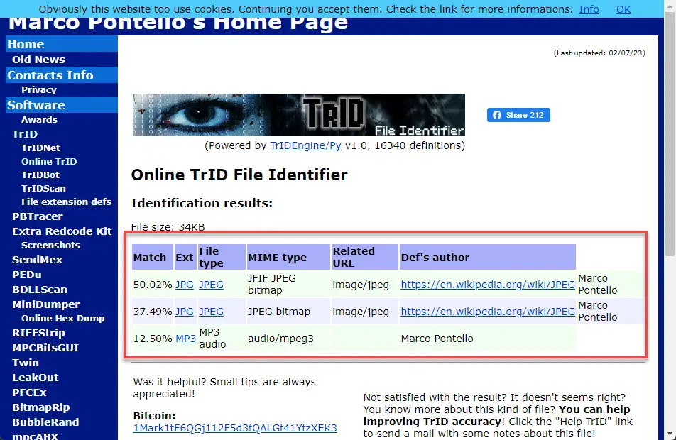 Find file type of unknown file using TrID Online2