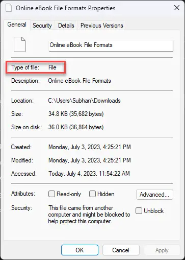 Undefined type of file