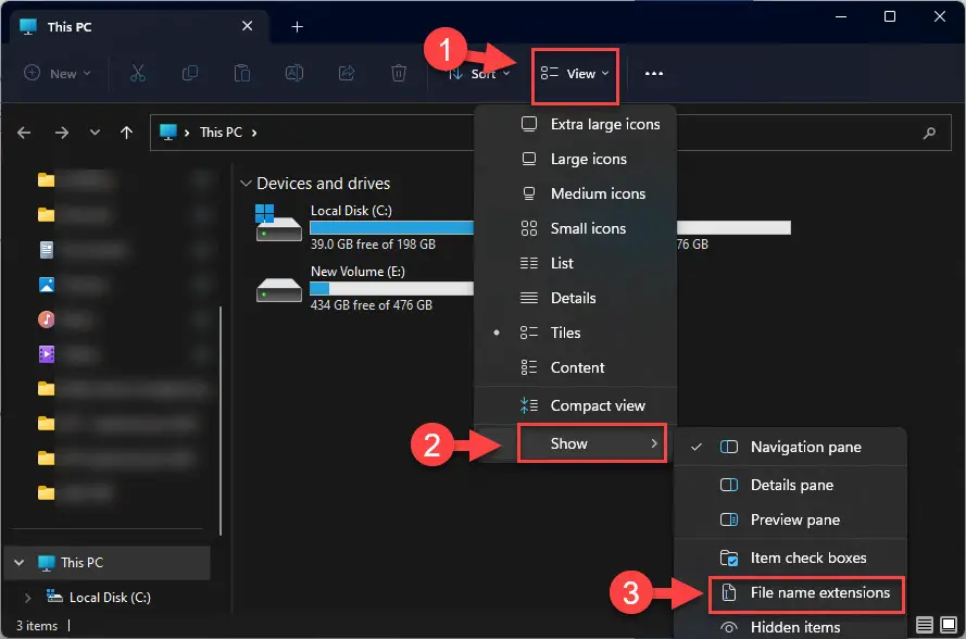View file name extension in Windows 11